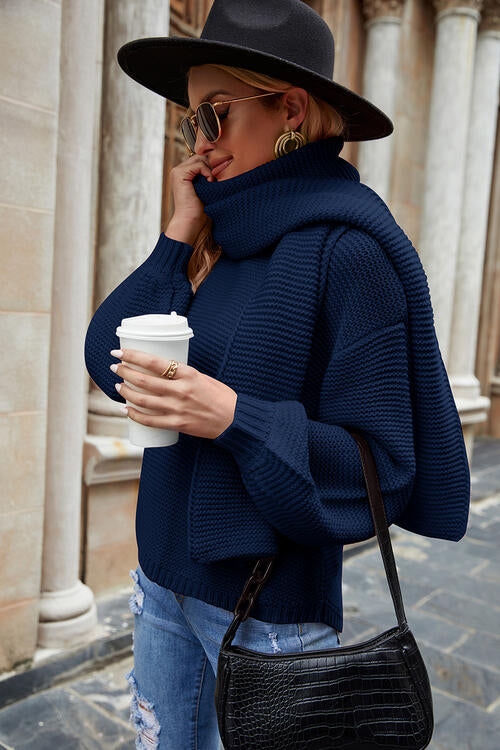 Round Neck Lantern Sleeve Sweater - Ivy & Lane