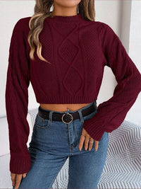 Cable-Knit Round Neck Cropped Sweater - Ivy & Lane