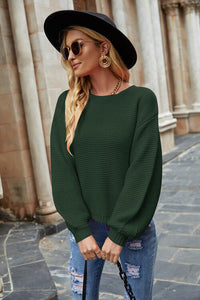 Round Neck Lantern Sleeve Sweater - Ivy & Lane