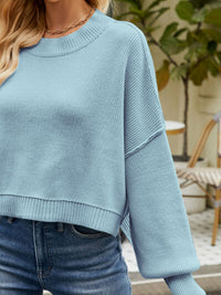 Round Neck Lantern Sleeve Sweater - Ivy & Lane