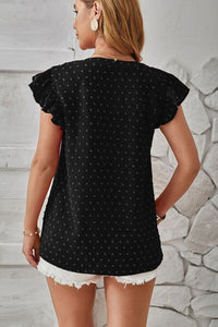 Swiss Dot Ruffled Cap Sleeve T-Shirt