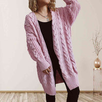 Cable-Knit Open Front Dropped Shoulder Cardigan - Ivy & Lane