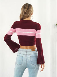 Ribbed Color Block Round Neck Cropped Sweater - Ivy & Lane