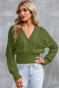 Surplice Neck Lace-Up Sweater - Ivy & Lane