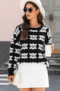 Graphic Round Neck Dropped Shoulder Sweater