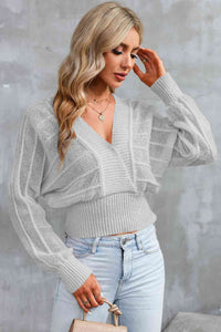 Surplice Neck Lace-Up Sweater - Ivy & Lane