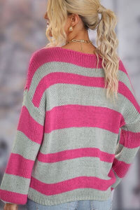 Striped Dropped Shoulder Long Sleeve Sweater - Ivy & Lane