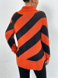 Striped Turtleneck Dropped Shoulder Sweater - Ivy & Lane