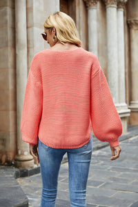 Round Neck Lantern Sleeve Sweater - Ivy & Lane