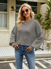 Round Neck Lantern Sleeve Sweater - Ivy & Lane