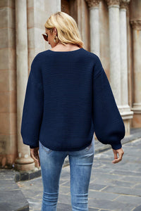 Round Neck Lantern Sleeve Sweater - Ivy & Lane